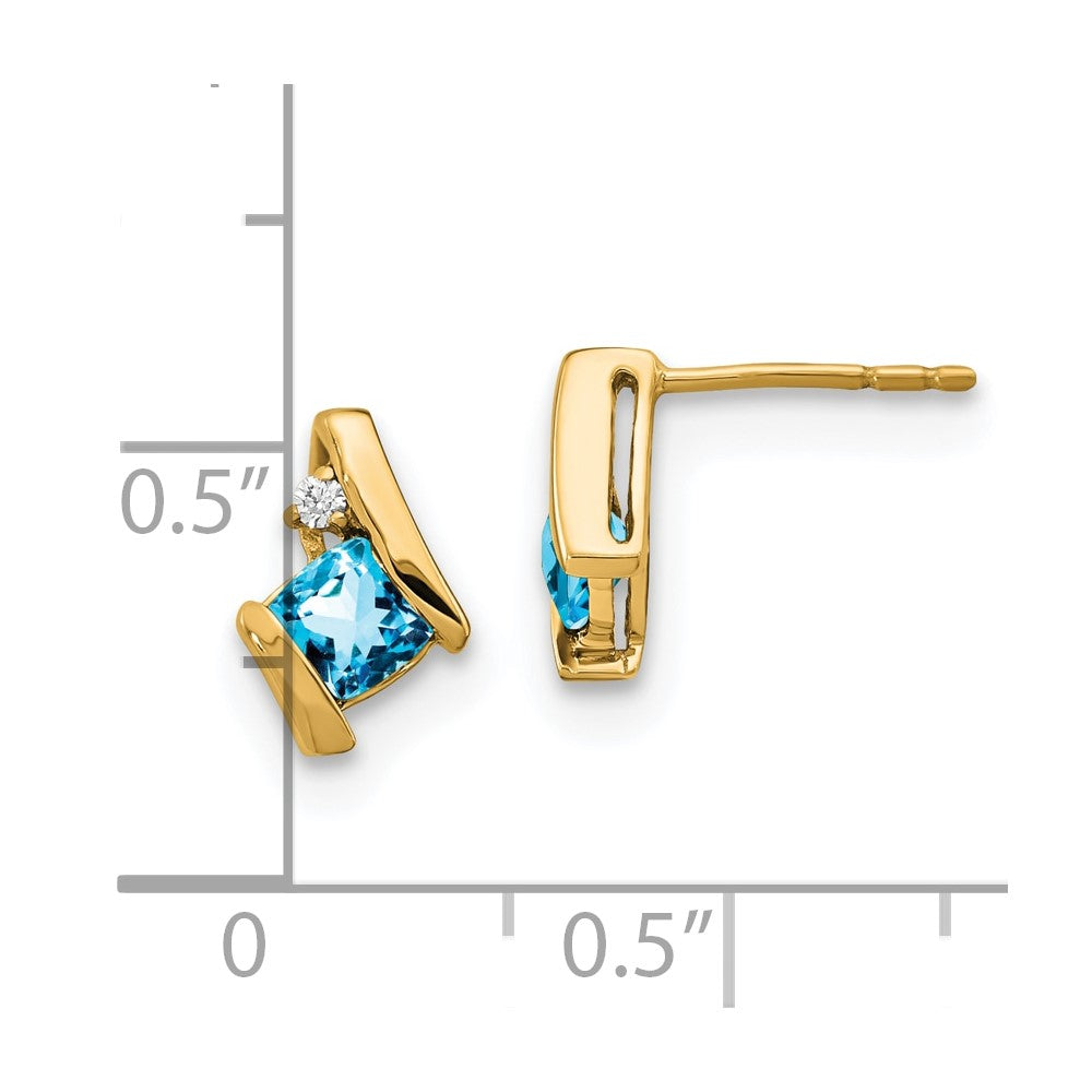 10K Gelbgold Kissen Blautopas und Diamant Ohrringe
