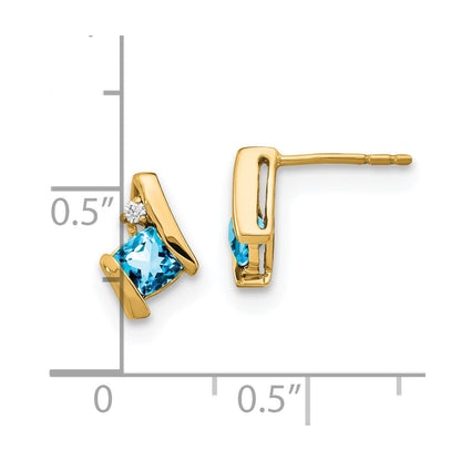 10K Gelbgold Kissen Blautopas und Diamant Ohrringe