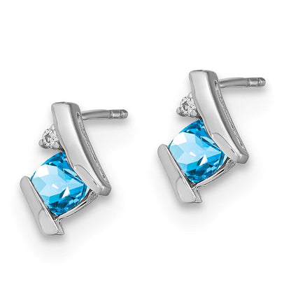 Sterling-Silber-Ohrringe im Antik-Stil mit Blautopas im Kissenschliff und echten Diamanten