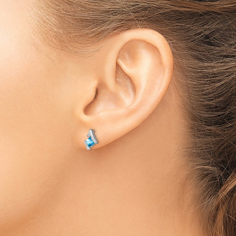 Sterling-Silber-Ohrringe im Antik-Stil mit Blautopas im Kissenschliff und echten Diamanten