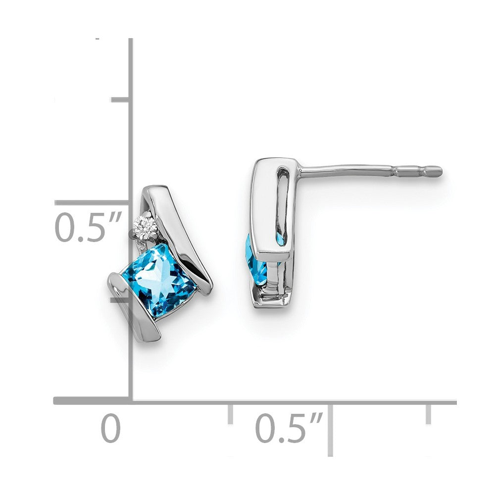 Sterling-Silber-Ohrringe im Antik-Stil mit Blautopas im Kissenschliff und echten Diamanten