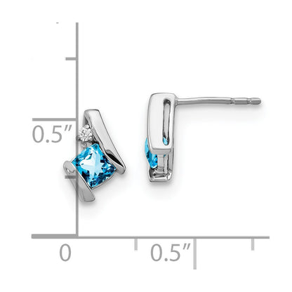 Sterling-Silber-Ohrringe im Antik-Stil mit Blautopas im Kissenschliff und echten Diamanten