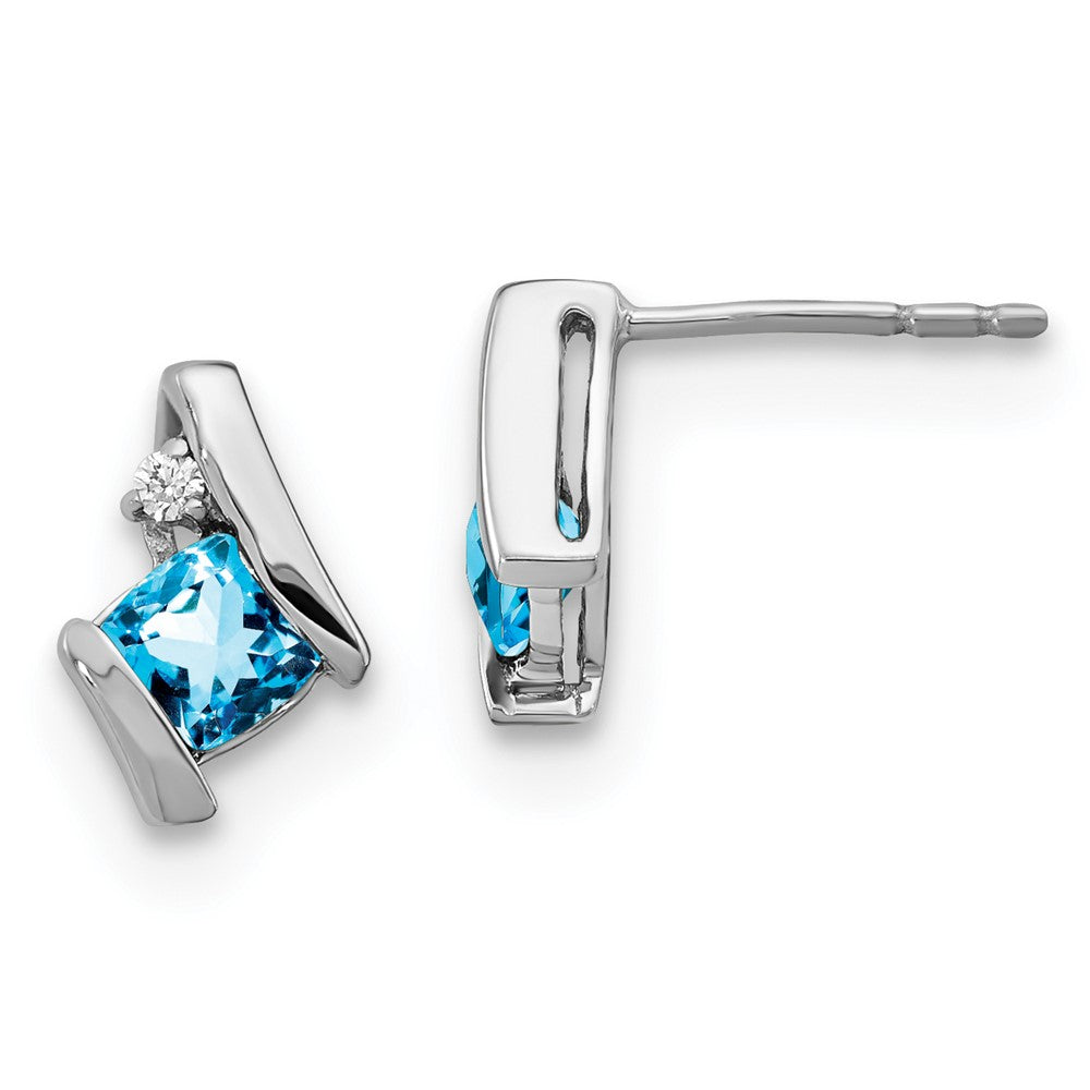 Sterling-Silber-Ohrringe im Antik-Stil mit Blautopas im Kissenschliff und echten Diamanten
