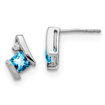 Sterling-Silber-Ohrringe im Antik-Stil mit Blautopas im Kissenschliff und echten Diamanten