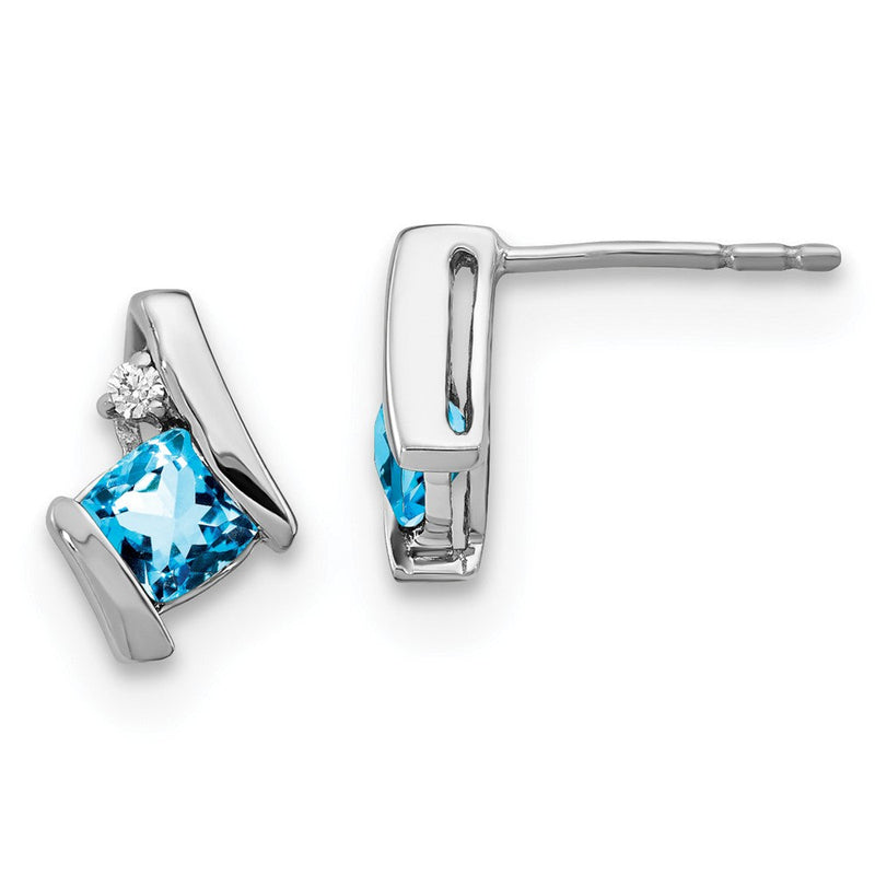 Sterling-Silber-Ohrringe im Antik-Stil mit Blautopas im Kissenschliff und echten Diamanten