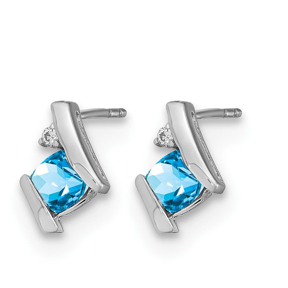 14K Weißgold Kissen Blautopas und Diamant Ohrringe