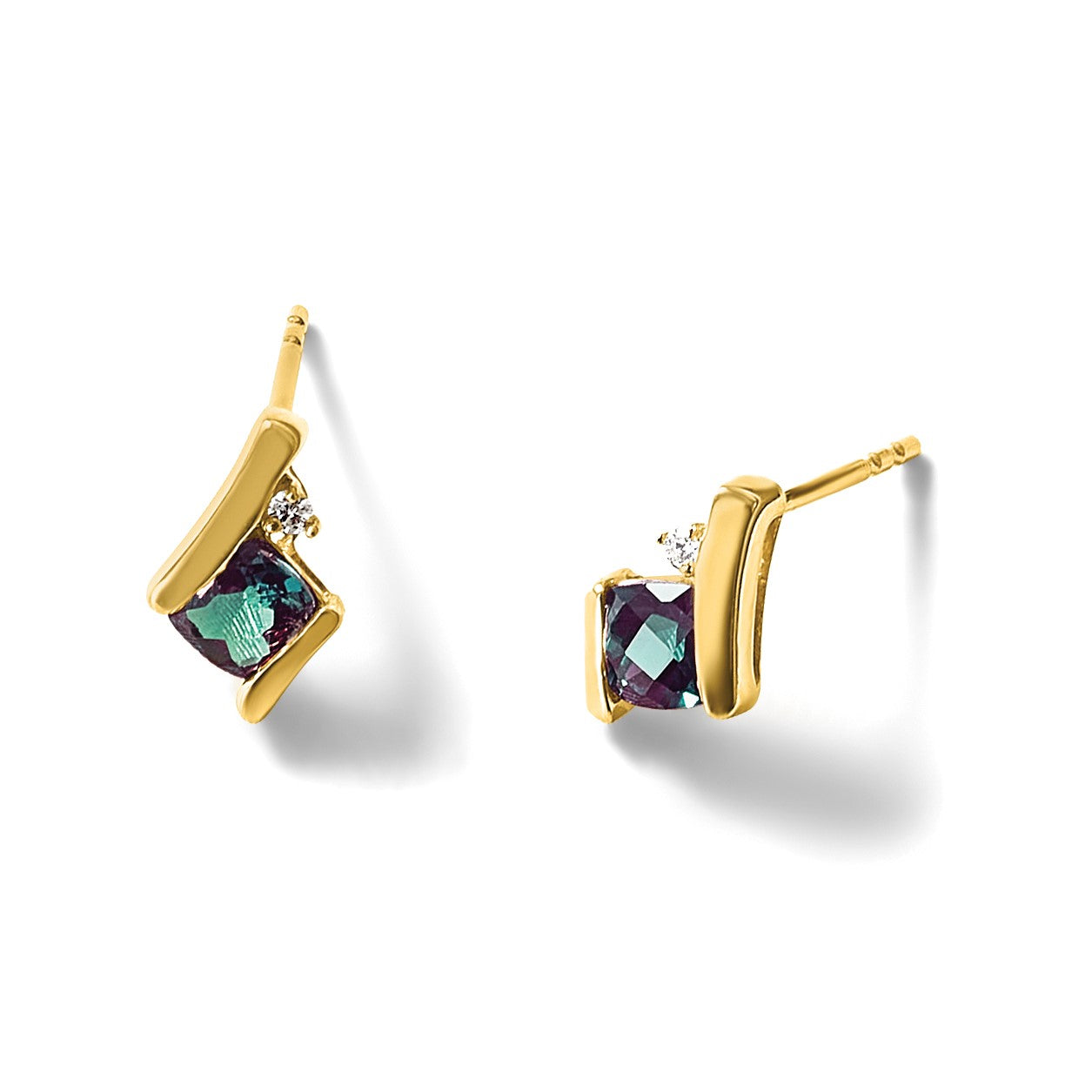 10K Gelbgold Kissen Cr. Alexandrite und Diamant Ohrringe