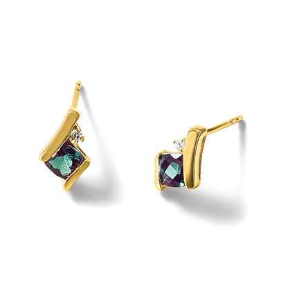 10K Gelbgold Kissen Cr. Alexandrite und Diamant Ohrringe