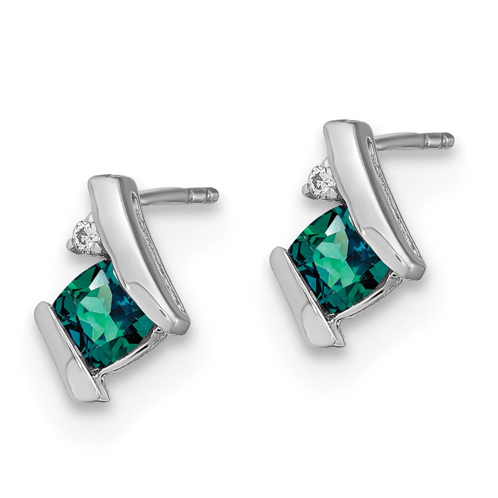 Antike Ohrringe aus Sterling-Silber mit synthetischem Alexandrit im Kissenschliff und echtem Diamant