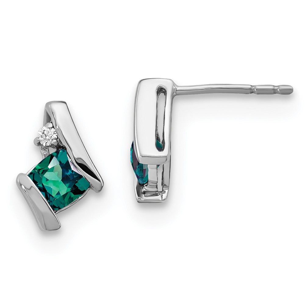 Antike Ohrringe aus Sterling-Silber mit synthetischem Alexandrit im Kissenschliff und echtem Diamant