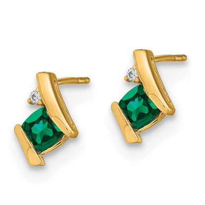 10K Gelbgold Kissen Cr. Smaragd und Diamant Ohrringe