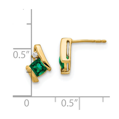 10K Gelbgold Kissen Cr. Smaragd und Diamant Ohrringe