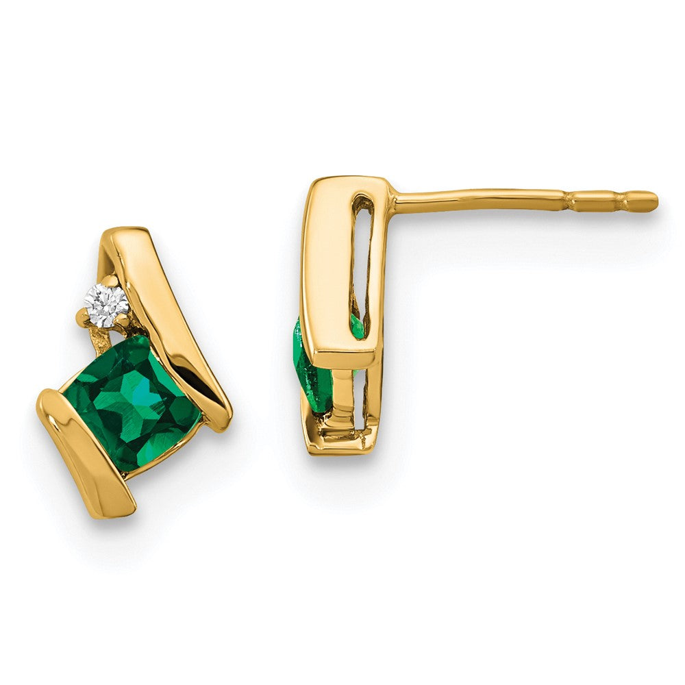 10K Gelbgold Kissen Cr. Smaragd und Diamant Ohrringe