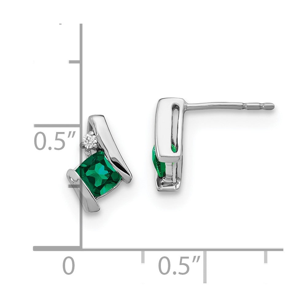 Sterlingsilber-Ohrringe mit Antik-Kissenschliff-Smaragd (synthetisch) und echten Diamanten