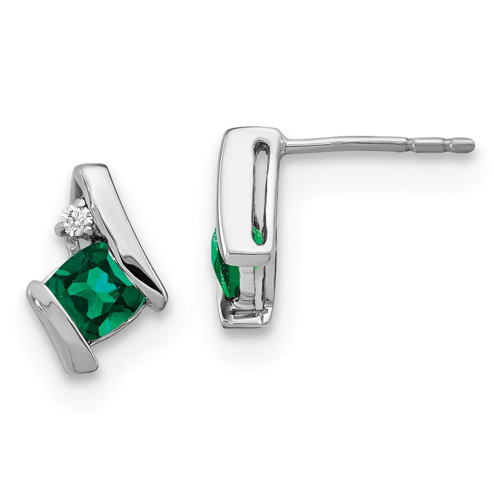 Sterlingsilber-Ohrringe mit Antik-Kissenschliff-Smaragd (synthetisch) und echten Diamanten
