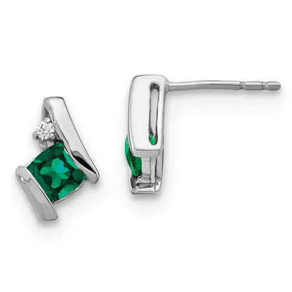 Sterlingsilber-Ohrringe mit Antik-Kissenschliff-Smaragd (synthetisch) und echten Diamanten