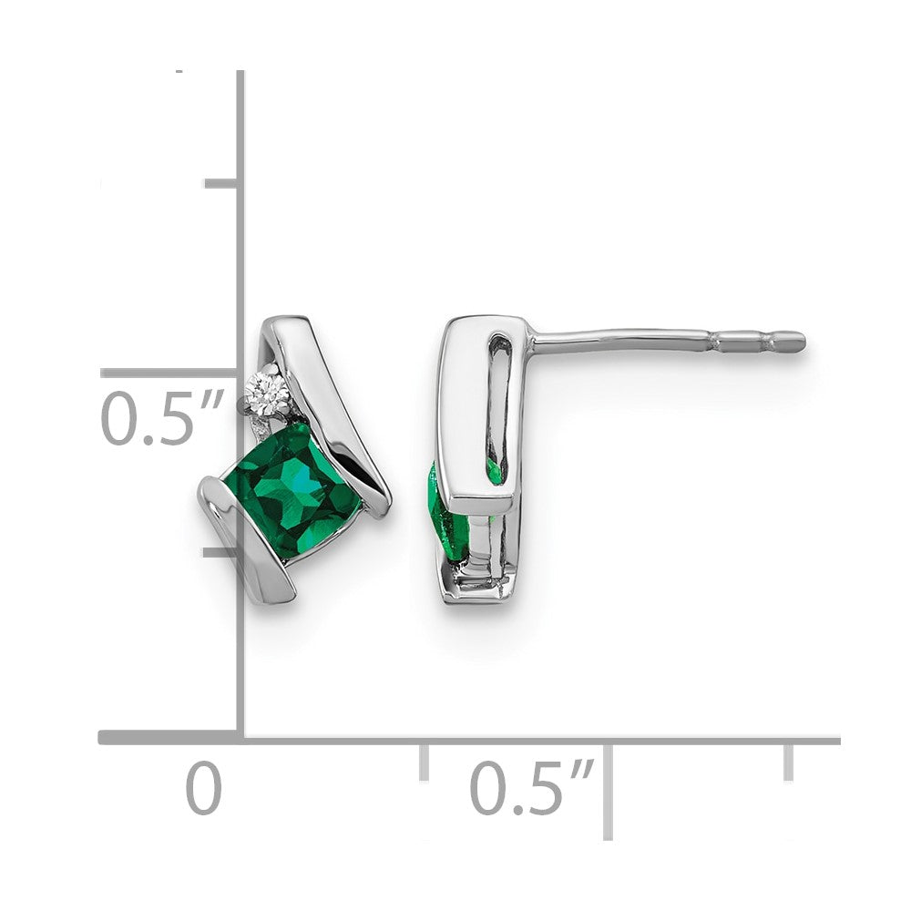 14K Weißgold Kissen Cr. Smaragd und Diamant Ohrringe
