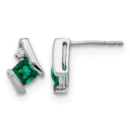 14K Weißgold Kissen Cr. Smaragd und Diamant Ohrringe