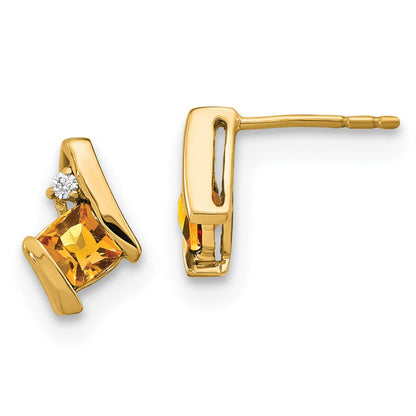 10K Gelbgold Kissen Citrin und Diamant Ohrringe