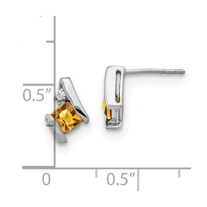 Sterling Silber Antike Kissenschliff Citrin und echte Diamant Ohrringe