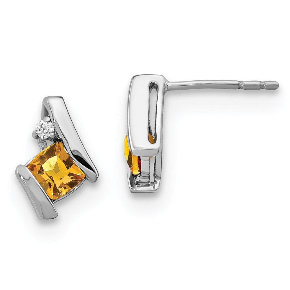 Sterling Silber Antike Kissenschliff Citrin und echte Diamant Ohrringe