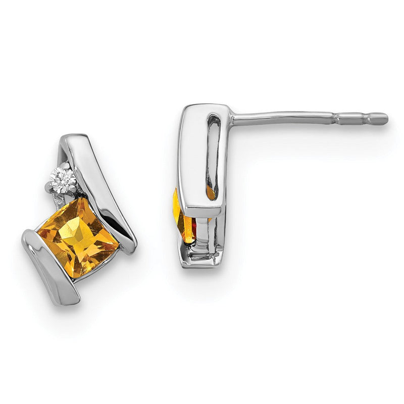 Sterling Silber Antike Kissenschliff Citrin und echte Diamant Ohrringe