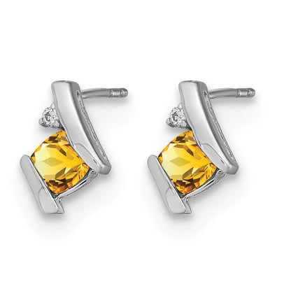 14K Weißgold Kissen Citrin und Diamant Ohrringe