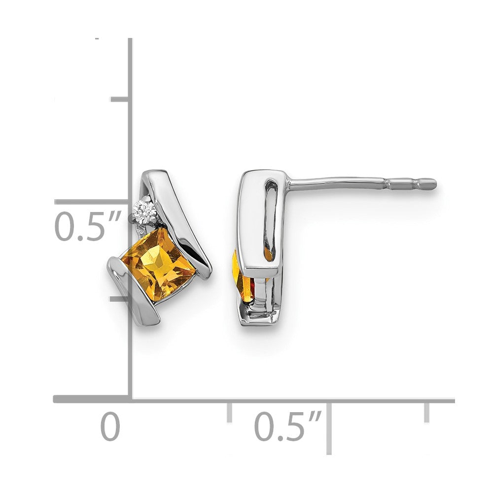 14K Weißgold Kissen Citrin und Diamant Ohrringe