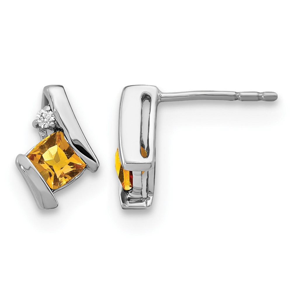 14K Weißgold Kissen Citrin und Diamant Ohrringe