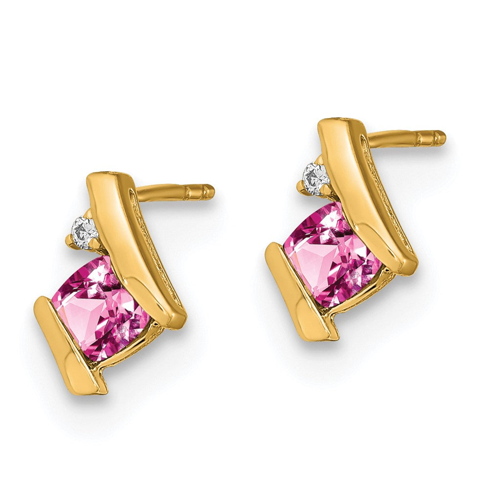 10K Gelbgold Kissen Cr. Rosa Saphir und Diamant Ohrringe
