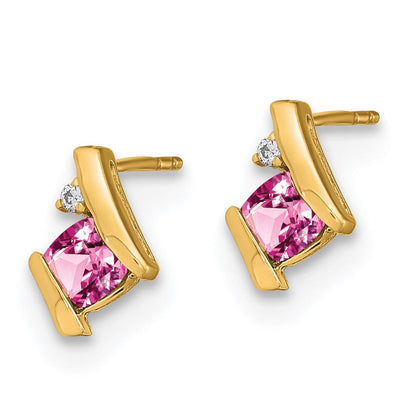 10K Gelbgold Kissen Cr. Rosa Saphir und Diamant Ohrringe