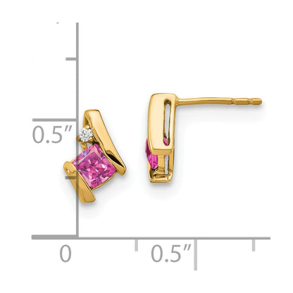 10K Gelbgold Kissen Cr. Rosa Saphir und Diamant Ohrringe