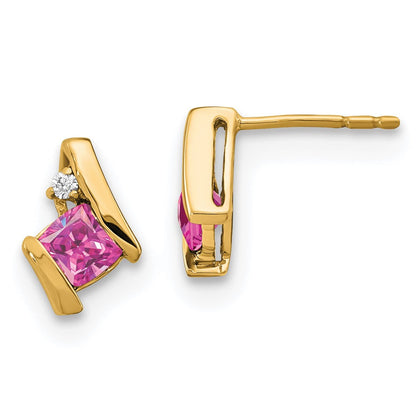 10K Gelbgold Kissen Cr. Rosa Saphir und Diamant Ohrringe