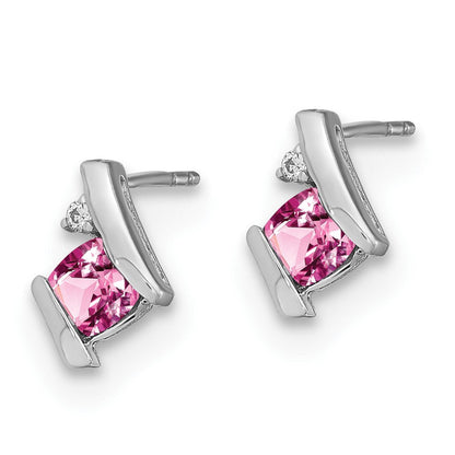 Sterling Silber Ohrringe mit antikem Kissenschliff Rosa-Saphir (kreiert) und echten Diamanten
