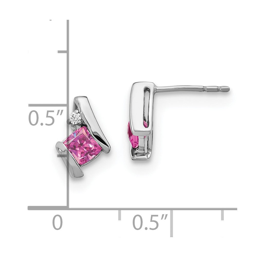 Sterling Silber Ohrringe mit antikem Kissenschliff Rosa-Saphir (kreiert) und echten Diamanten