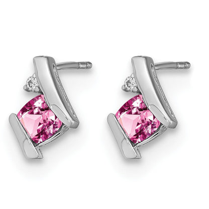 14K Weißgold Kissen Cr. Rosa Saphir und Diamant Ohrringe