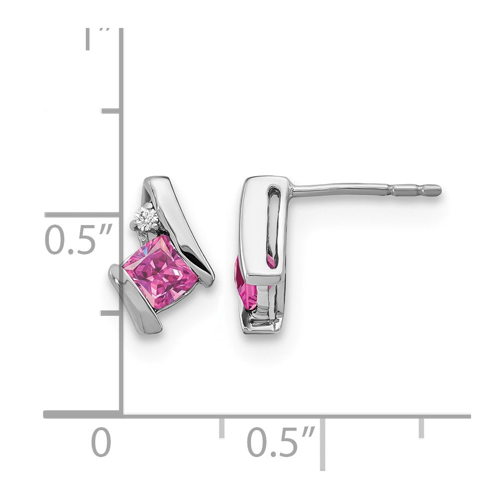 14K Weißgold Kissen Cr. Rosa Saphir und Diamant Ohrringe