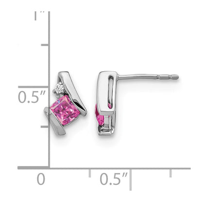 14K Weißgold Kissen Cr. Rosa Saphir und Diamant Ohrringe