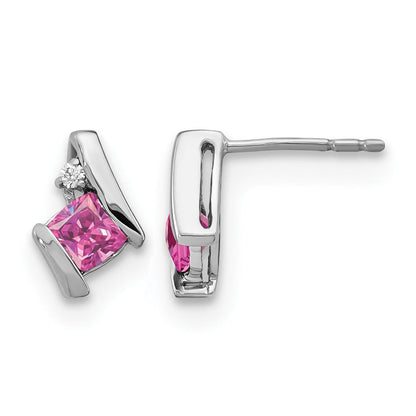 14K Weißgold Kissen Cr. Rosa Saphir und Diamant Ohrringe