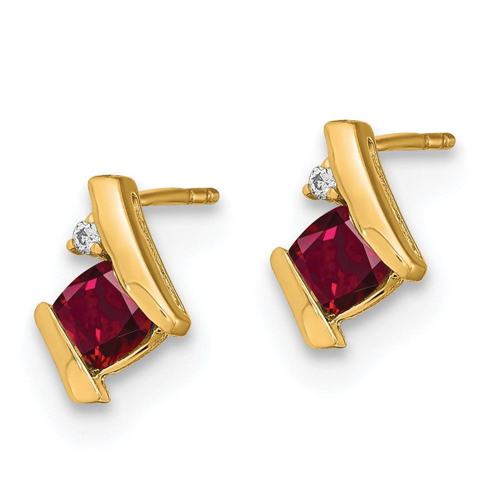 10K Gelbgold Kissen Cr. Rubin und Diamant Ohrringe