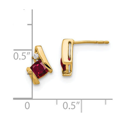 10K Gelbgold Kissen Cr. Rubin und Diamant Ohrringe