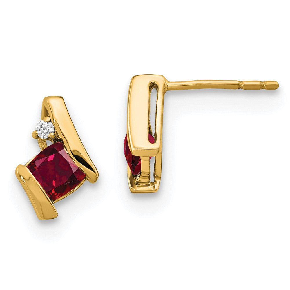 10K Gelbgold Kissen Cr. Rubin und Diamant Ohrringe