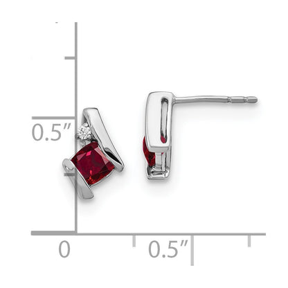 Sterling Silber Antike Kissenschliff Zuchtrubin und Echte Diamant Ohrringe