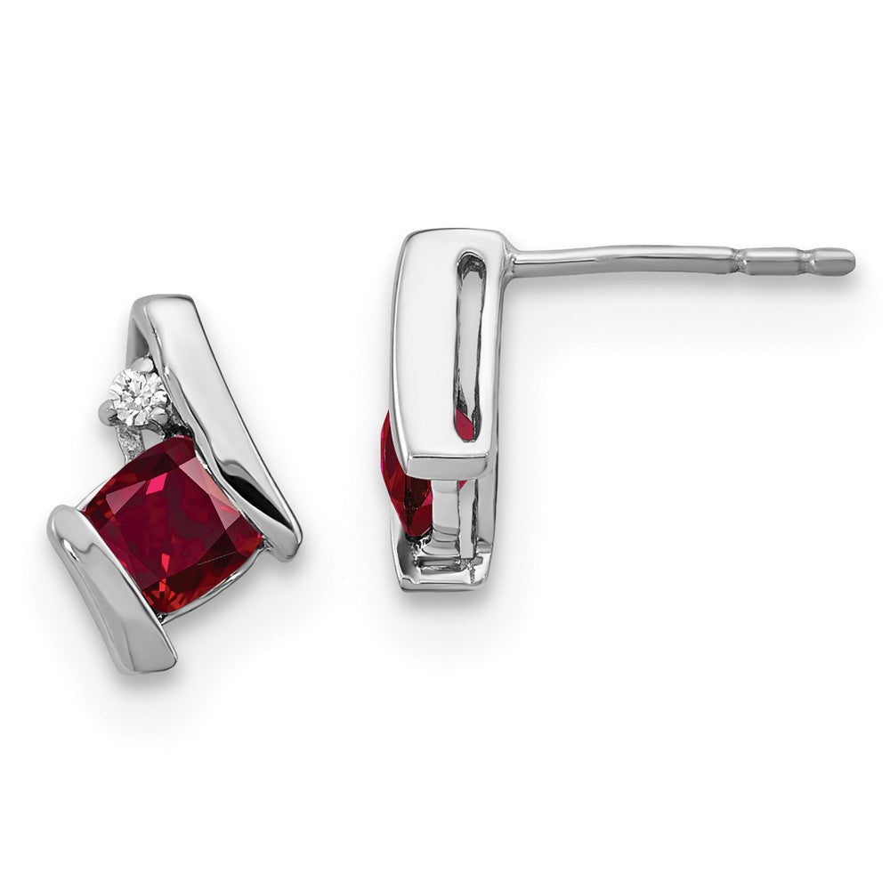 Sterling Silber Antike Kissenschliff Zuchtrubin und Echte Diamant Ohrringe