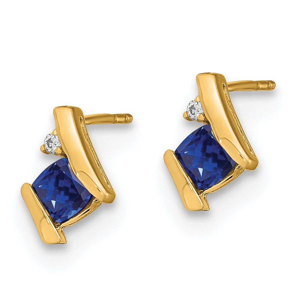 10K Gelbgold Kissen Cr. Saphir und Diamant Ohrringe