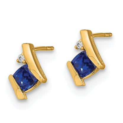 10K Gelbgold Kissen Cr. Saphir und Diamant Ohrringe