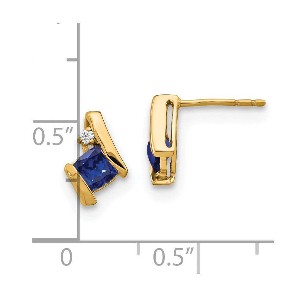 10K Gelbgold Kissen Cr. Saphir und Diamant Ohrringe