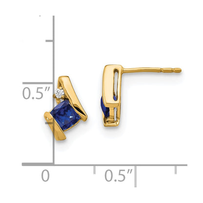 10K Gelbgold Kissen Cr. Saphir und Diamant Ohrringe