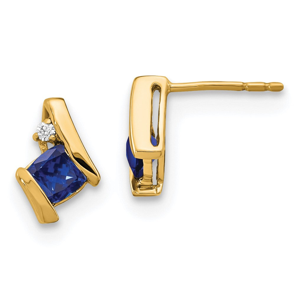 10K Gelbgold Kissen Cr. Saphir und Diamant Ohrringe
