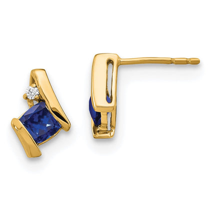 10K Gelbgold Kissen Cr. Saphir und Diamant Ohrringe